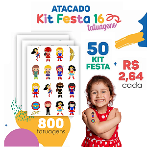 ATACADO | Tatuagem Temporária |  50 CARTELAS DE KIT FESTAS 16 (800 tatuagens)