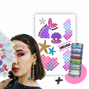 Tatuagem Temporária + Glitter biodegradável Colormake Sereia Carnaval