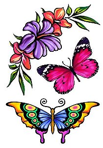 Tatuagem Temporária | Colorida | Flor e Borboletas