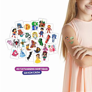 Tatuagem Temporária Infantil | Kit Festa 40 | Tatuagens Sortidas