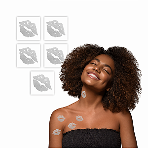 Tatuagem Temporária Beijo Beijinho Prata Prateado