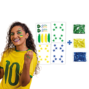 Tatuagem Temporária + Glitter Torcida Copa do Mundo | Futebol Estrelas Metalizadas