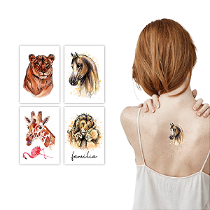 Kit Tatuagem Temporária Animais Leão Cavalo 4 Cartelas Banca