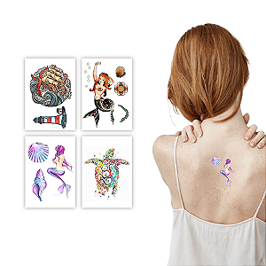 Kit Tatuagem Temporária Feminina Mar Sereia 4 Cartelas Banca