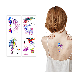 Kit Tatuagem Temporária Feminina Aquarela II 4 Cartelas Banca