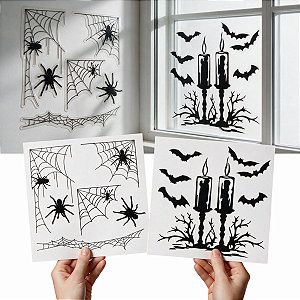 Adesivo Vinílico Transparente Velas Morcegos Teia de Aranha