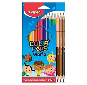 Lápis de Cor Color Peps 12 CORES+3 Lápis Duo Cores da Pele- Maped