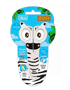 Tesoura Escolar Plástica Zoo Zebra 12mm -Tilibra