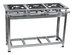 FOGÃO 3 BOCAS INOX INDUSTRIAL 30X30 BAIXA PRESSÃO SEM FORNO