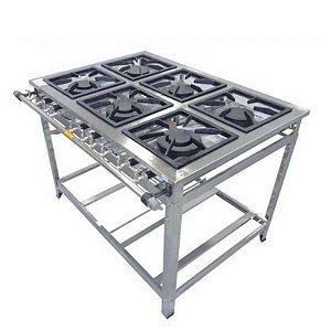 FOGÃO INDUSTRIAL 6 BOCAS 30X30 SEM FORNO BAIXA PRESSÃO