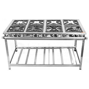 FOGÃO INDUSTRIAL 8 BOCAS INOX SEM FORNO BAIXA PRESSÃO