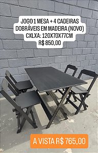 JOGO MESA G+ 4 CADEIRAS DOBRÁVEIS EM MADEIRA PRETO (NOVO)