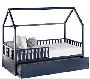 Cama Montessori  4 em 1 Azul Navy COM cama auxiliar Puppi