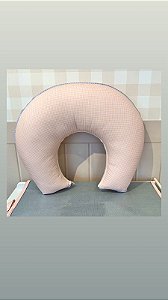 Almofada de Amamentação algodao rosa bebe quadriculada com rolote azul