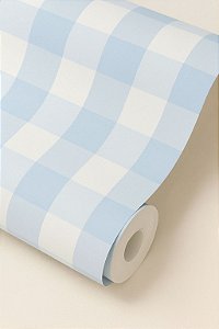 Papel de parede quadriculado Vichy azul aquarelado
