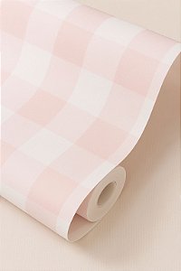 Papel de parede quadriculado Vichy rosa bebê