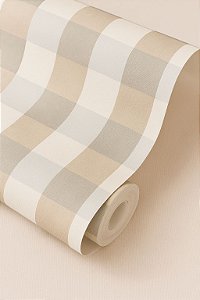 Papel de parede quadriculado Vichy nude e cinza