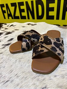 Rasteirinha Fazendeiros Cow print Marrom/Preto