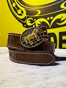 Cinto com Fivela Infantil em Couro Legítimo Horse Pinhão