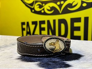 Cinto com Fivela Infantil em Couro Legítimo Cavalo dourado