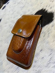 Bainha de Couro para Celular e Canivete - Fé