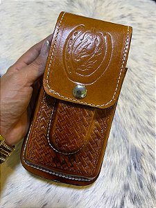 Bainha de Couro para Celular e Canivete - Ferradura Cavalo