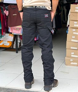 Calça Carpinteiro Laço e Couro Masculina Preta