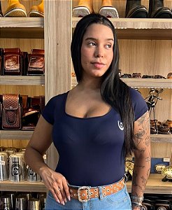 Body Fazendeiros Manga Curta Azul Petroléo