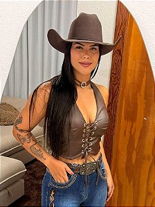 Cropped Lorrane Courino Trançado Marrom