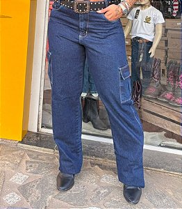 Calça Feminina Cargo Azul tradicional Modelo Clássico