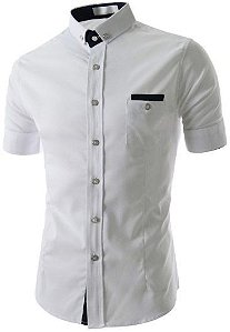 Camisa Social Slim Fit Manga Curta Estilo Frances