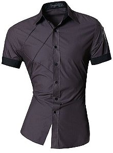 Camisa Social Manga Curta Slim Estilo Asia Ocidental