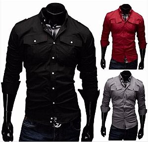 Camisa Social Slim Fit Estilo Militar