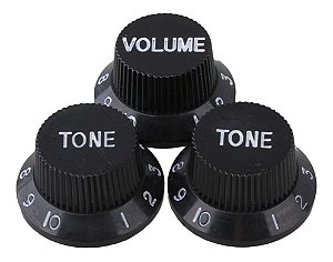 Kit 3 Knobs Guitarra Stratocaster 2 Tone 1 Volume Cor Preto