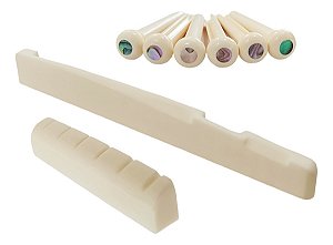 Nut E Rastilho 72mm Osso Natural Violão Aço Nylon + Pinos Madre