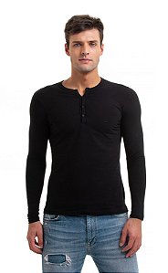 Camiseta elastano manga longa preto super skinny