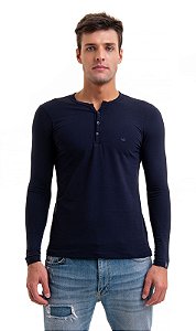 Camiseta elastano manga longa azul marinho super skinny
