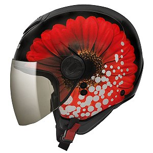 CAPACETE ABERTO FEMININO PEELS FREEWAY BLOOM PRETO VERMELHO
