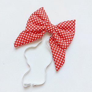 Laço tiara para pet xadrez vermelho
