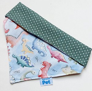 Bandana pet com estampa Dinossauros fofos - Dupla face