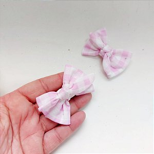 Par de laço pet xadrez rosa e branco