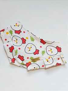 Bandana  para pet com babadinho e fechamento com botão de pressão - Estampa de Galinhas