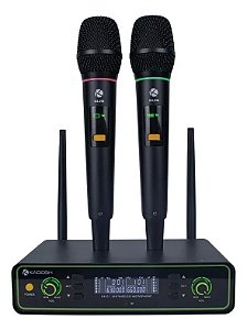 MICROFONE SEM FIO DUPLO DE MÃO UHF 200 CANAIS KADOSH K-422M