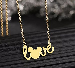 Colar Mickey love aço banhado a ouro 18k