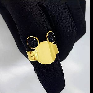 Anel ajustável Mickey aço banhado ouro 18k