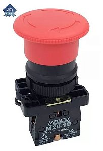 Botão de emergência com trava  22mm plástico - vermelho - 1NF