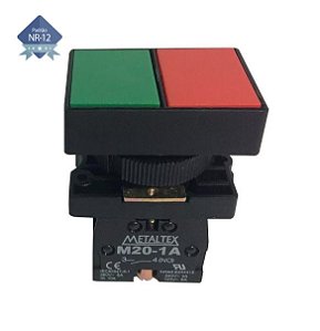 Botão Duplo 22mm plástico - verde/vermelho -1NA+1NF