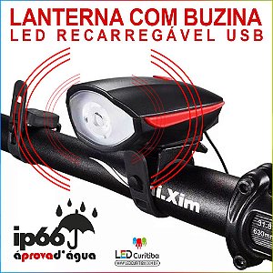 Farol Lanterna Com Buzina Sirene Para Bike Led Recarregável