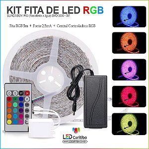 Fita De Led 5m Rgb 5050 À Prova D'agua + Fonte + Controle Pequeno