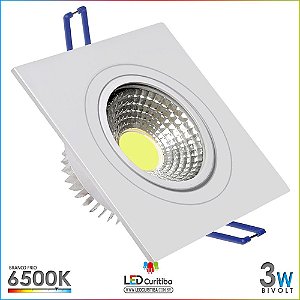 Spot de Embutir Quadrado 3w 6500k Branco Frio bivolt 12v